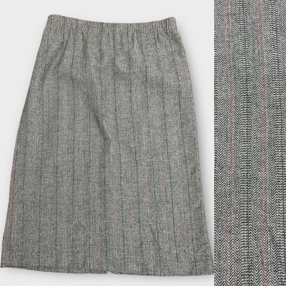 Vintage Wool Tweed Secretary Skirt Black‎ White Back Button Ermane USA